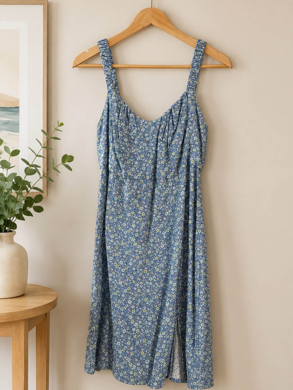 Aeropostale Blue Floral Mini Dress with Yellow Accents